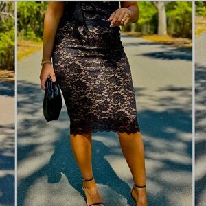 NWOT Black Lace Floral Midi Skirt